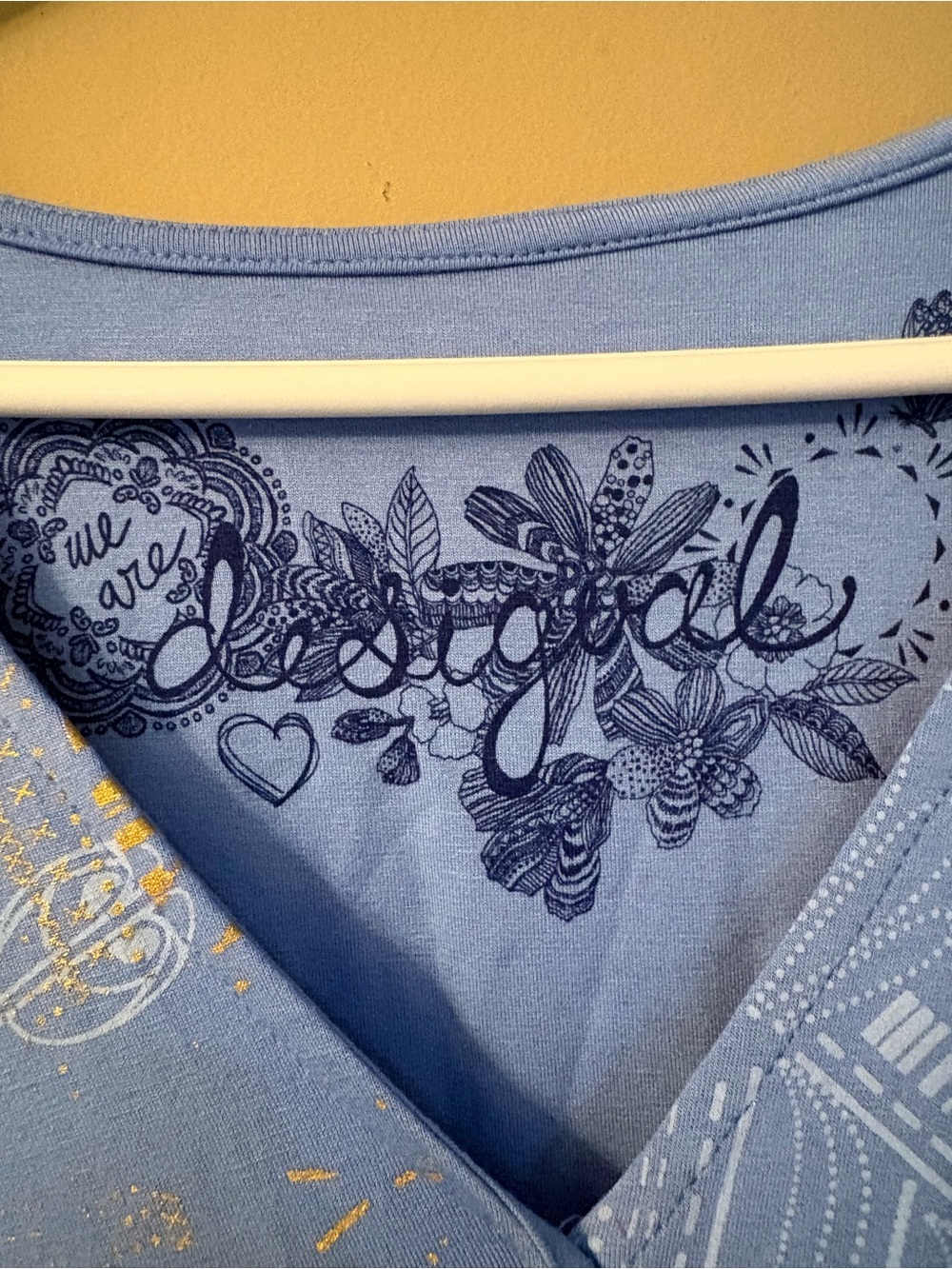 Desigual Light Blue Floral Graphic V-Neck Top with Gold Details - Picture 3 of 10